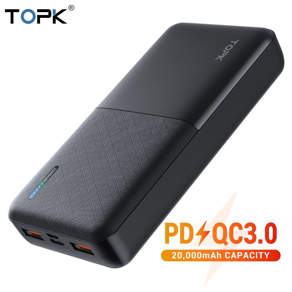 Pin Sạc Dự Phòng QC 3.0 PD 18W TOPK i2009Q 20000mah Sạc Nhanh Có LED Điện Tử tự điều chỉnh dòng ra phù hợp thiết bị - Hàng chính hãng