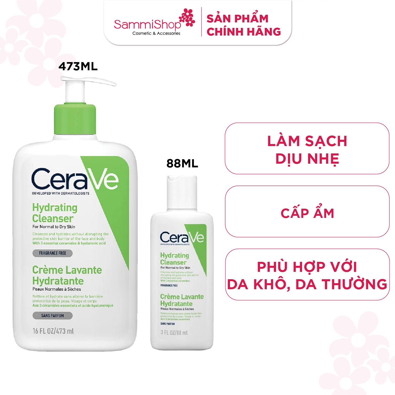 Cerave Sữa rửa mặt da khô, da thường Hydrating Cleanser