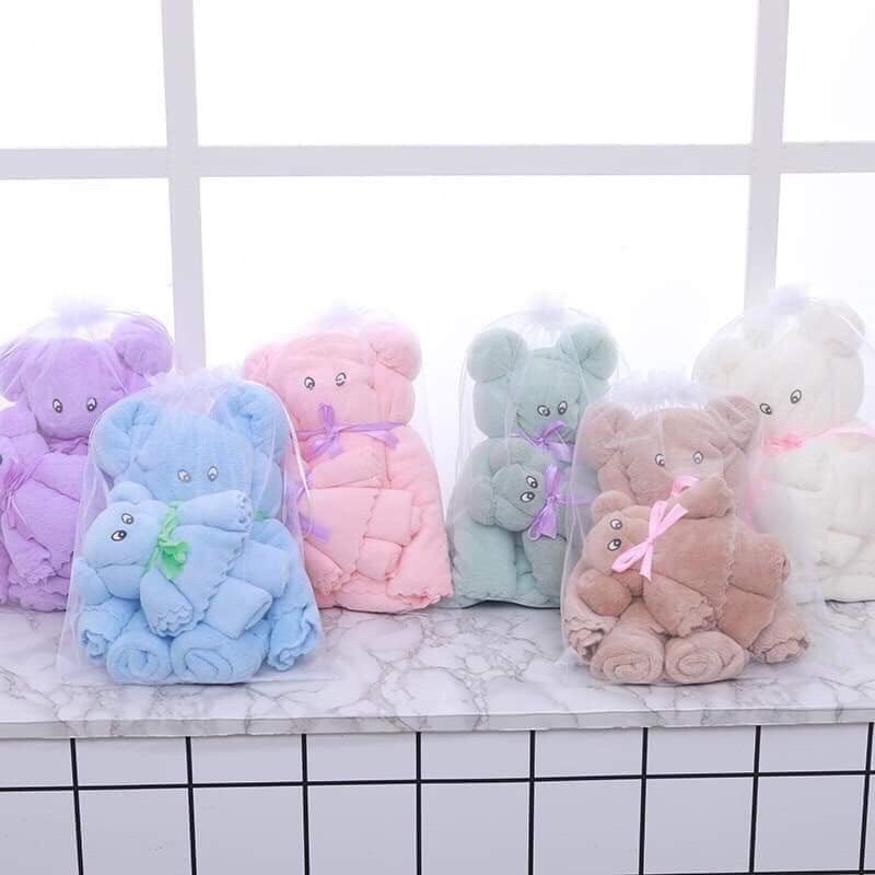 [HCM]Combo 2 Khăn Tắm Cho Mẹ và Bé 140x70cm 75x35cm Cuộn Hình Gấu Chất Liệu Vải Siêu Thấm Nước - Khăn quấn em bé sơ sinh