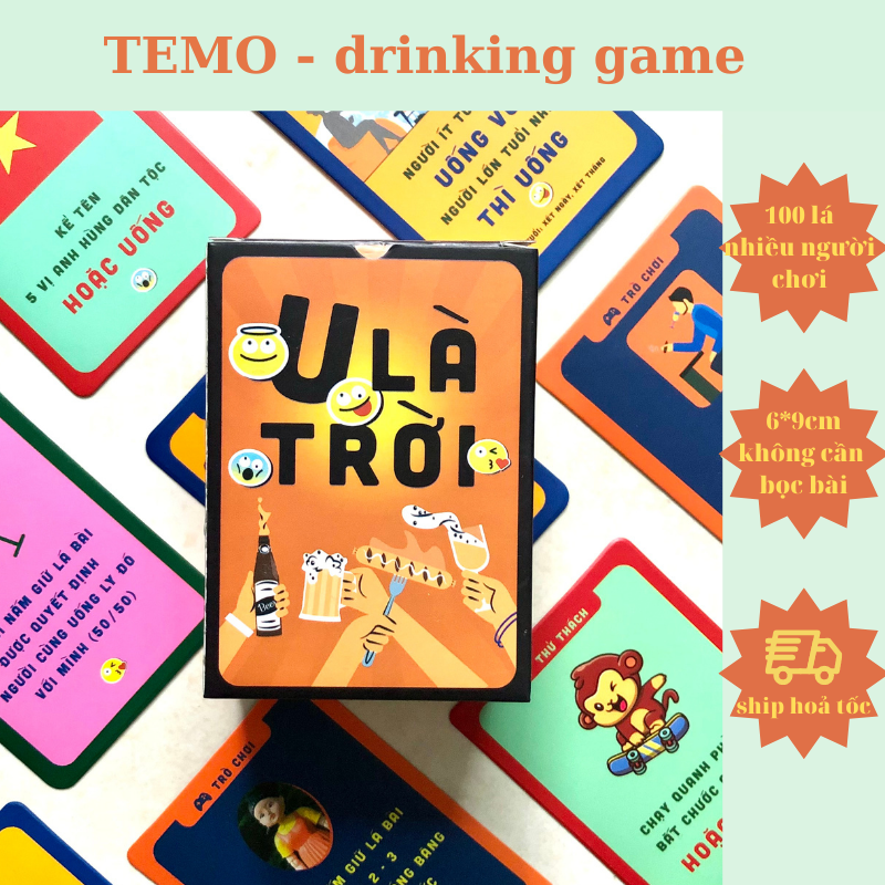 Bộ bài drinking game nốc out thẻ huệ uống thử thách cùng bạn bè cho nhóm cặp đôi 100 lá U Là Trời Temo Toys