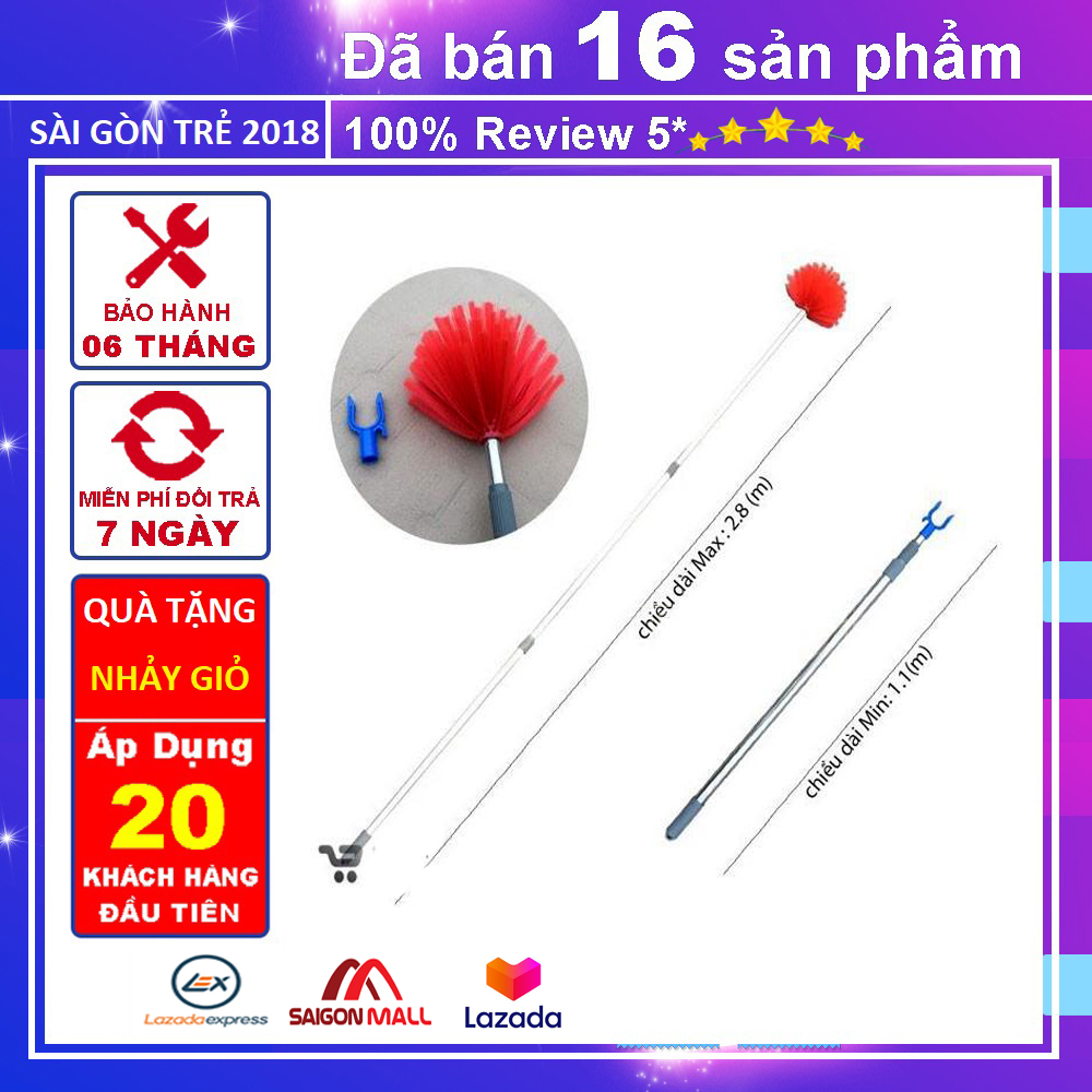 Chổi quét màng nhện kiêm cây treo đa năng INOX - PT - kích thước 2.8m (HCM)