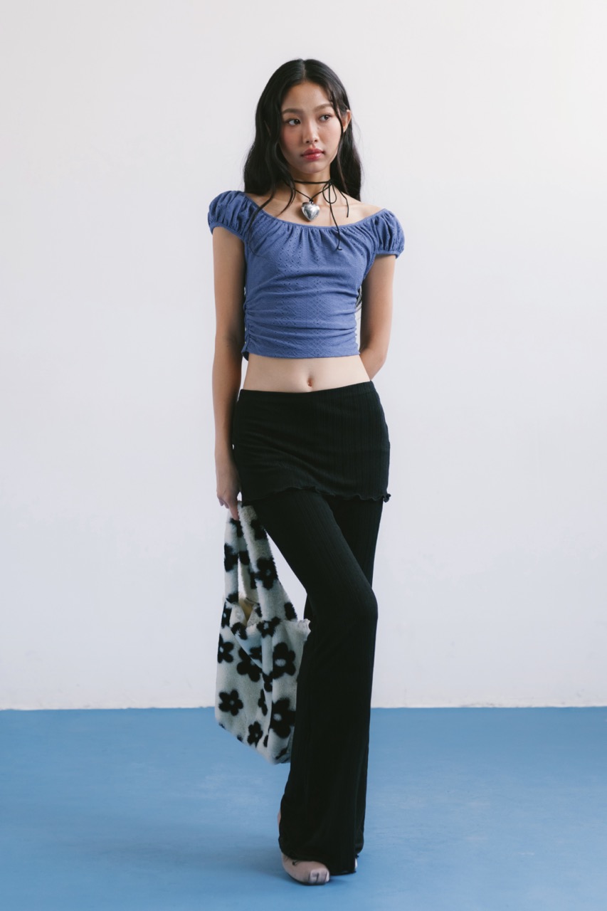 Libé workshop - áo thun croptop nhún eo màu xanh dương