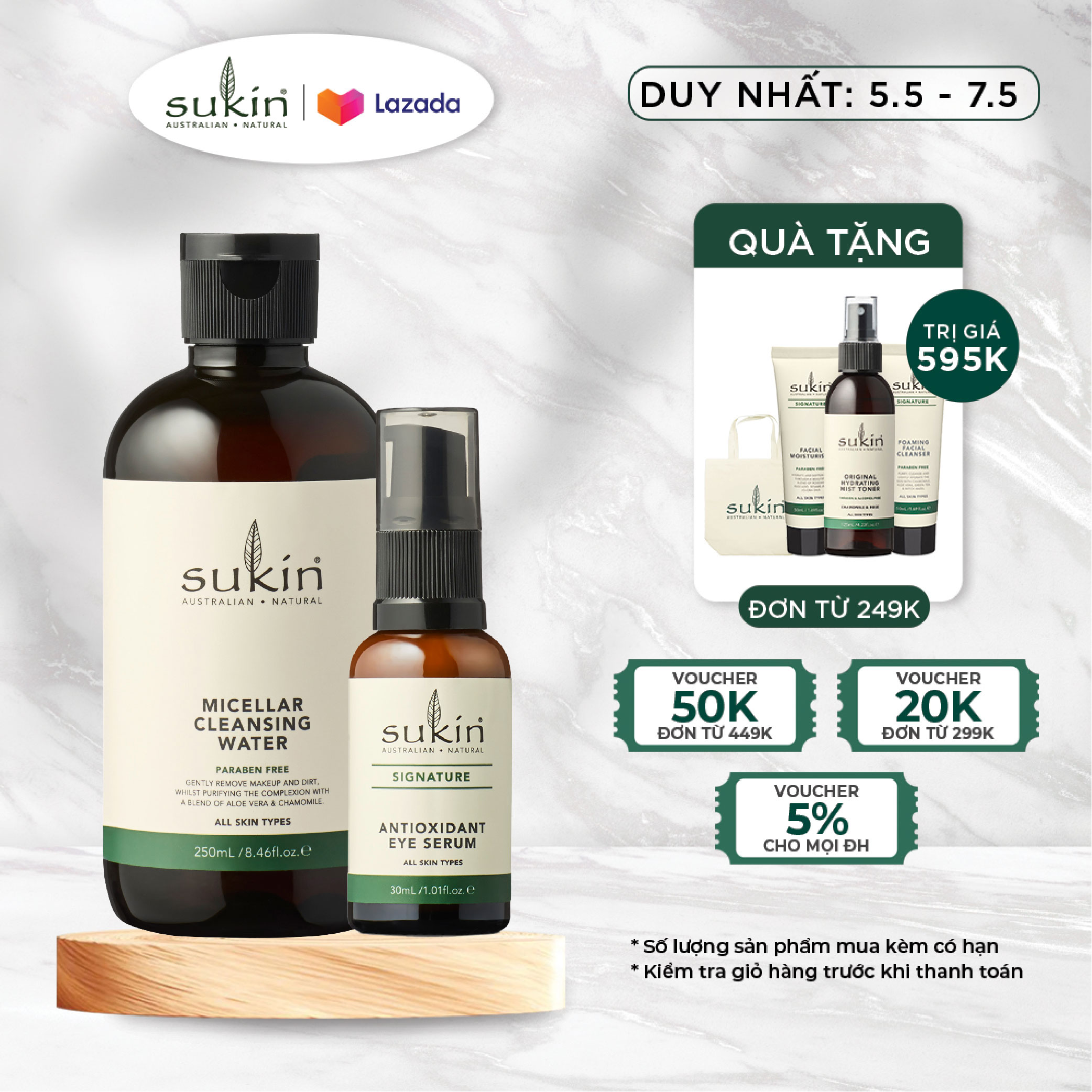 Combo tẩy trang và dưỡng da vùng mắt Sukin