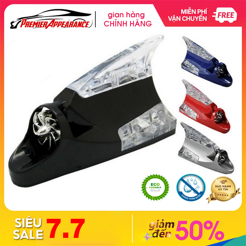 Anten Thu Phát Sóng Ô Tô  Vây Cá Mập Có Gắn Đèn LED  Cảnh Báo, Chạy Bằng Năng Lượng Gió, Kích Thước 14x6.5x6.5, Chất Liệu ABS Cao Cấp, Lắp Đặt Dễ Dàng Tiện Lợi
