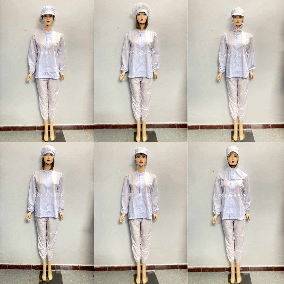 Đồng phục công nhân thực phẩm, thủy sản màu trắng dài tay khóa kéo