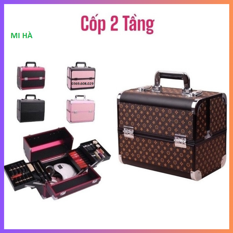 Cốp Nhôm 2 Tầng 4 Ngăn Đựng Đồ Trang Điểm, Cốp Mac Đựng Nail, Mi, Phun Xăm Cỡ Lớn, Hộp Tủ Đựng Make Up Đa Năng _ Cốp LV 2 Tầng _Túi đựng mỹ phẩm