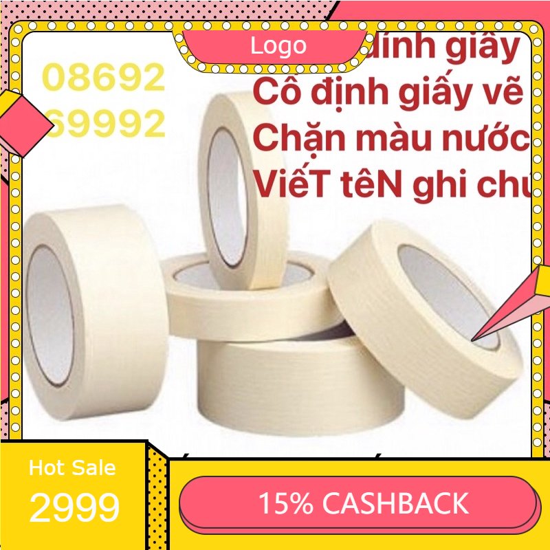 Freeship 0đ băng keo giấy băng dính giấy khổ 5cm và 2cm với khổ 1cm