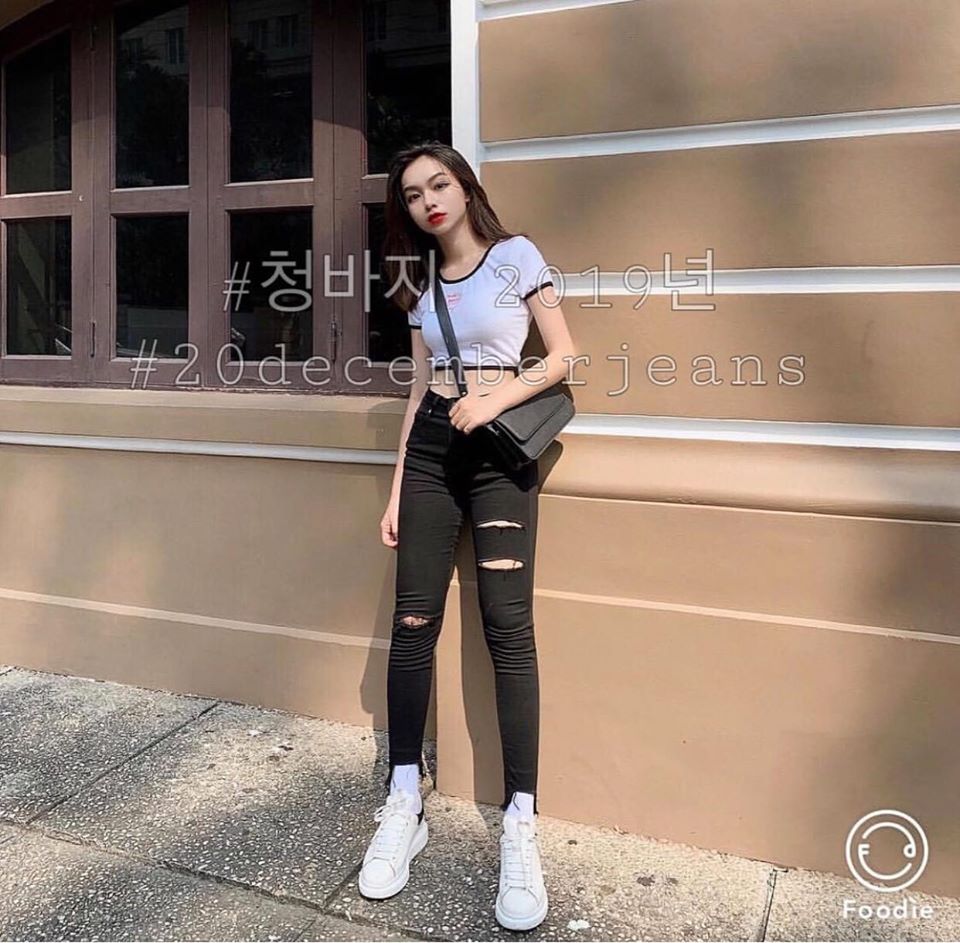 Quần jean đen nữ rách đùi, bò đen rách gối rách gấu dáng skiny co giãn, đồ đôi đẹp thời trang