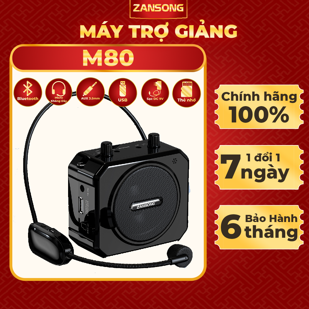 Máy Trợ Giảng Công Suất Lớn Zansong M80 M70 M60 Kèm Mic Không Dây Chống Hú, Âm Thanh Chuẩn, Độ Nhạy Cao