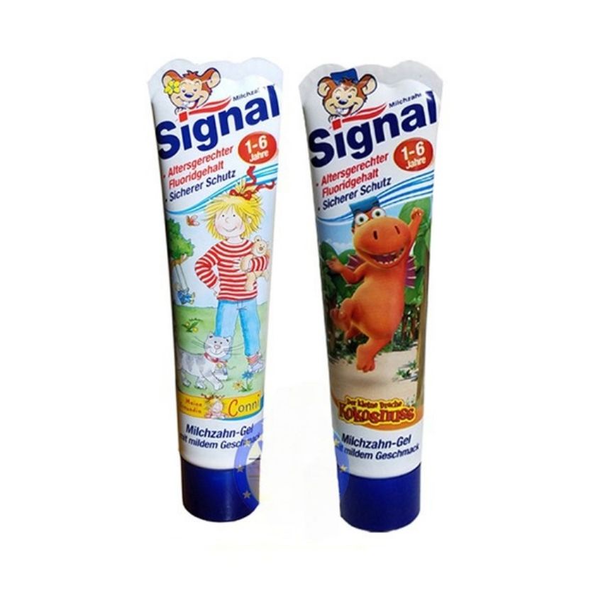 Kem đánh răng Signal cho bé 0-6 tuổi 50 ml Đức kết hợp giữa Canxi và Flour giúp bảo vệ răng miệng cho bé - mẹ bean bon