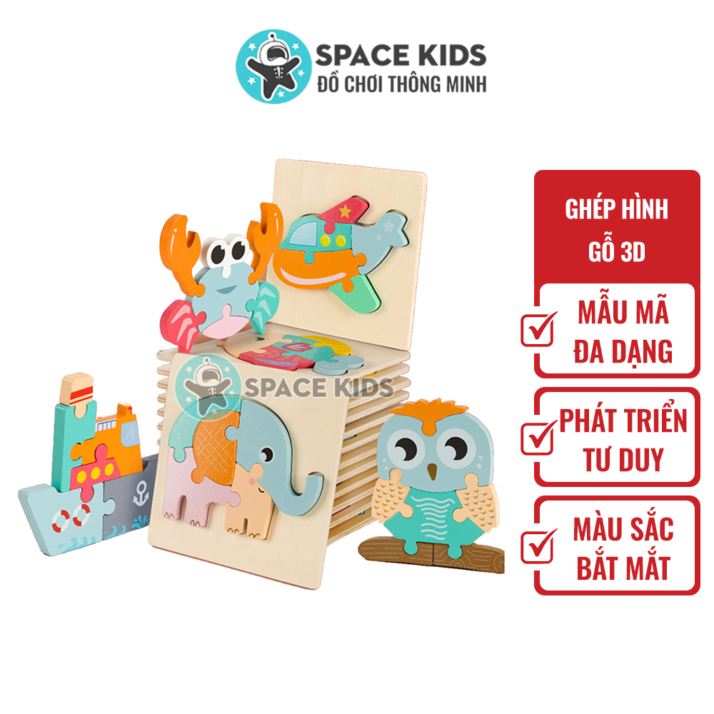 Đồ chơi trẻ em 1 Tranh ghép hình gỗ 3D cho bé SK04 chất liệu gỗ tự nhiên, nhiều màu sắc bắt mắt