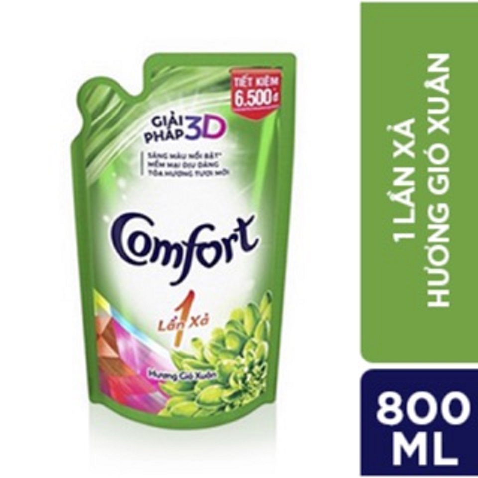 Nước xả làm mềm vải comfort 1 lần xả hương gió xuân túi 800ml