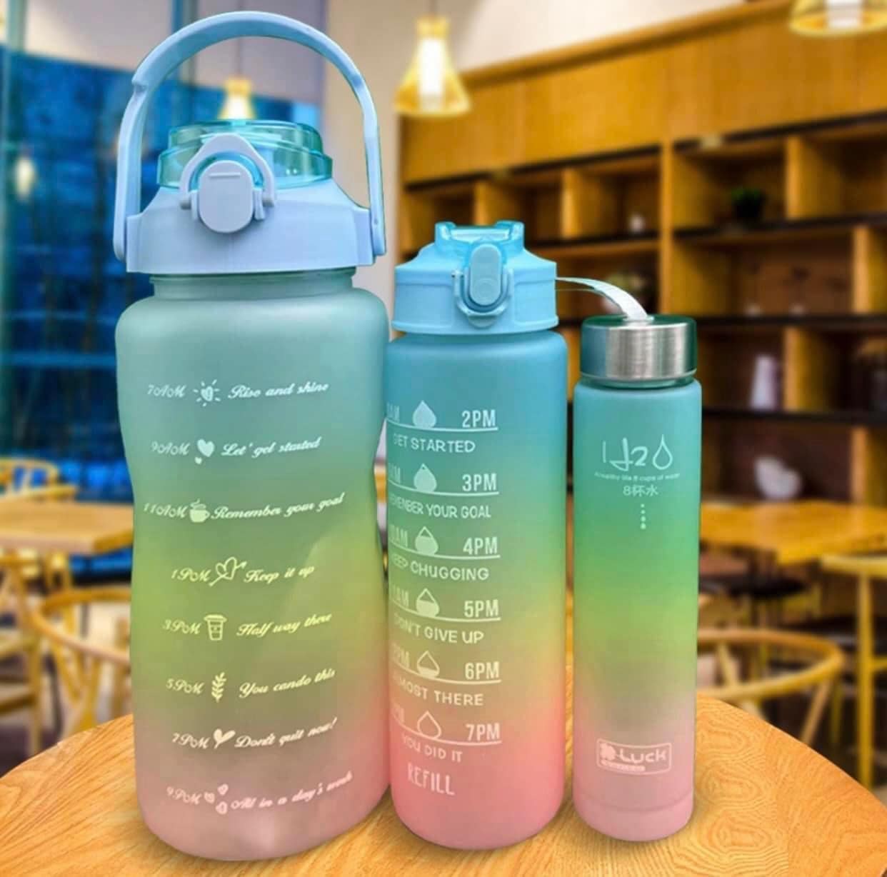 Combo set 3 bình nước nhắc nhở, kèm miếng dán sticker ngộ nghĩnh