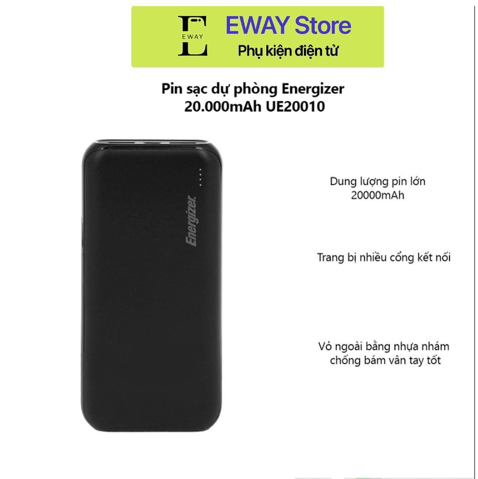Pin sạc dự phòng energizer 20000mah /37v li-polymer ue20010