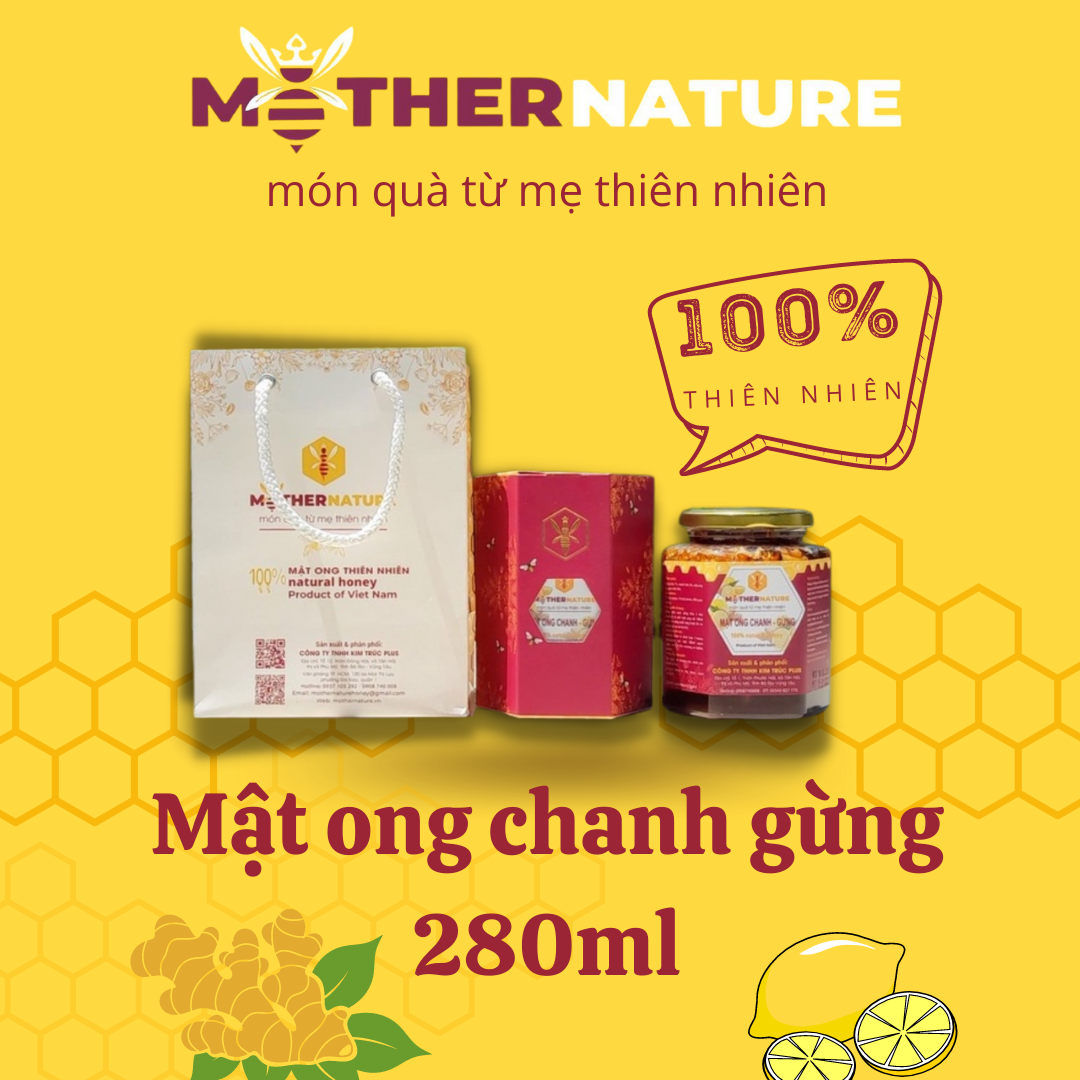 Mật Ong Chanh Gừng Mother Nature 280ml giúp đem lại làn da hồng hào