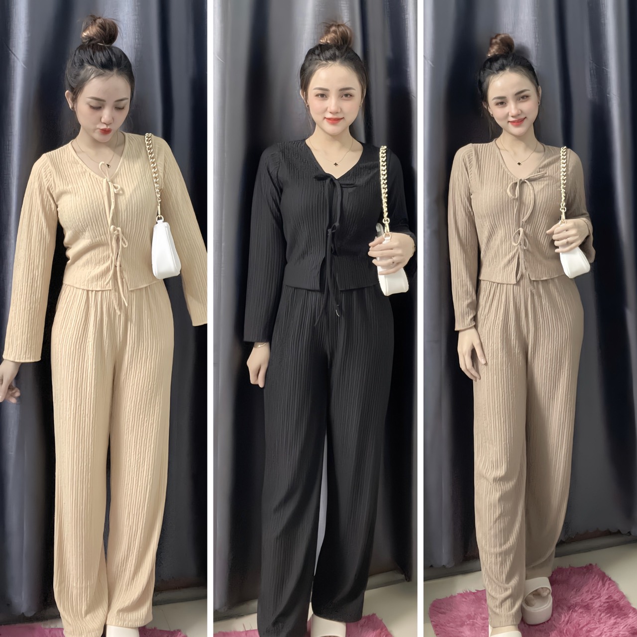 Đồ bộ thun xốp ống rộng xuống tay dài bánh bèo-xopno