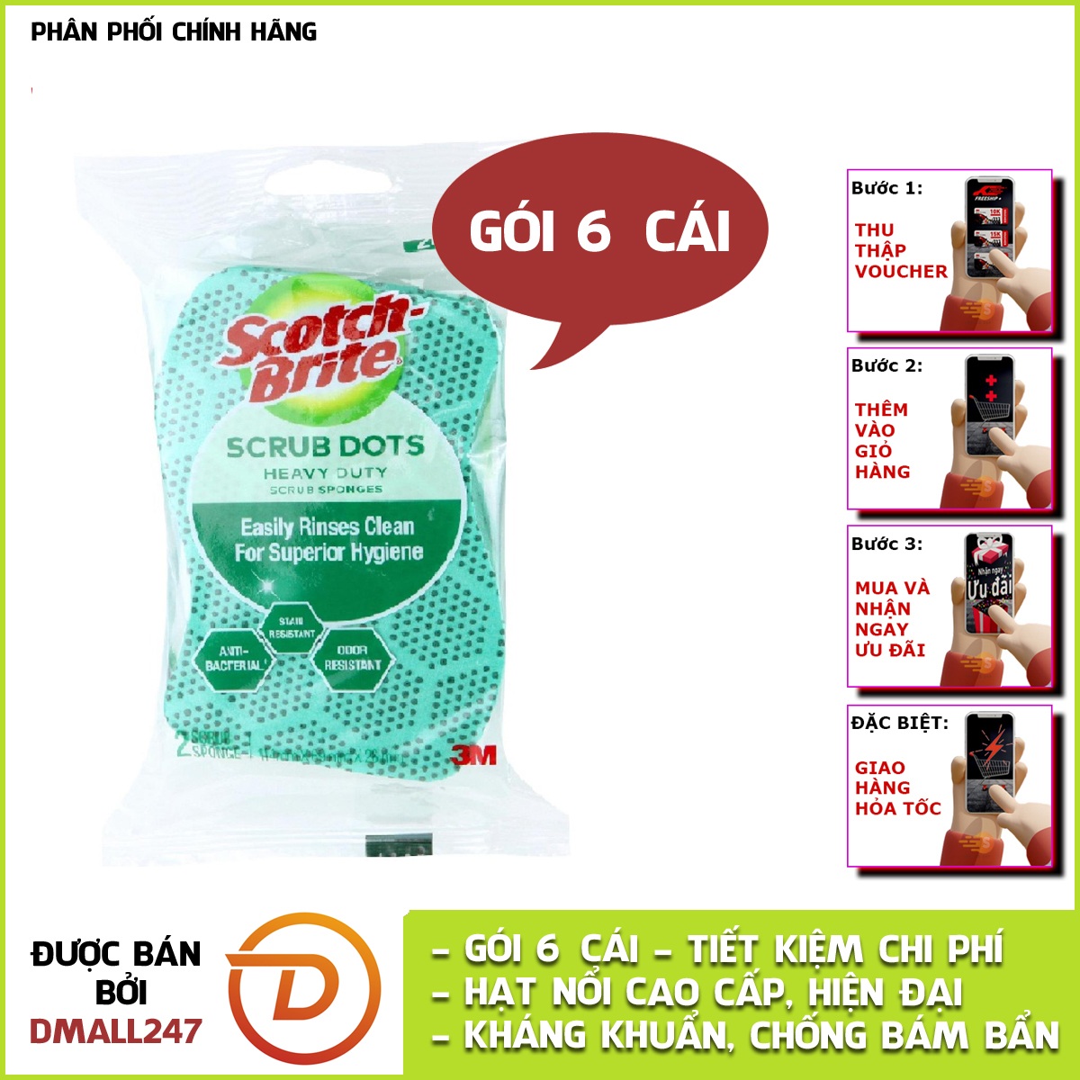 Miếng rửa chén hạt nổi siêu sạch Scotch-Brite 3M CR-HNSS - Dmall247 chăm sóc nhà cửa đời sống