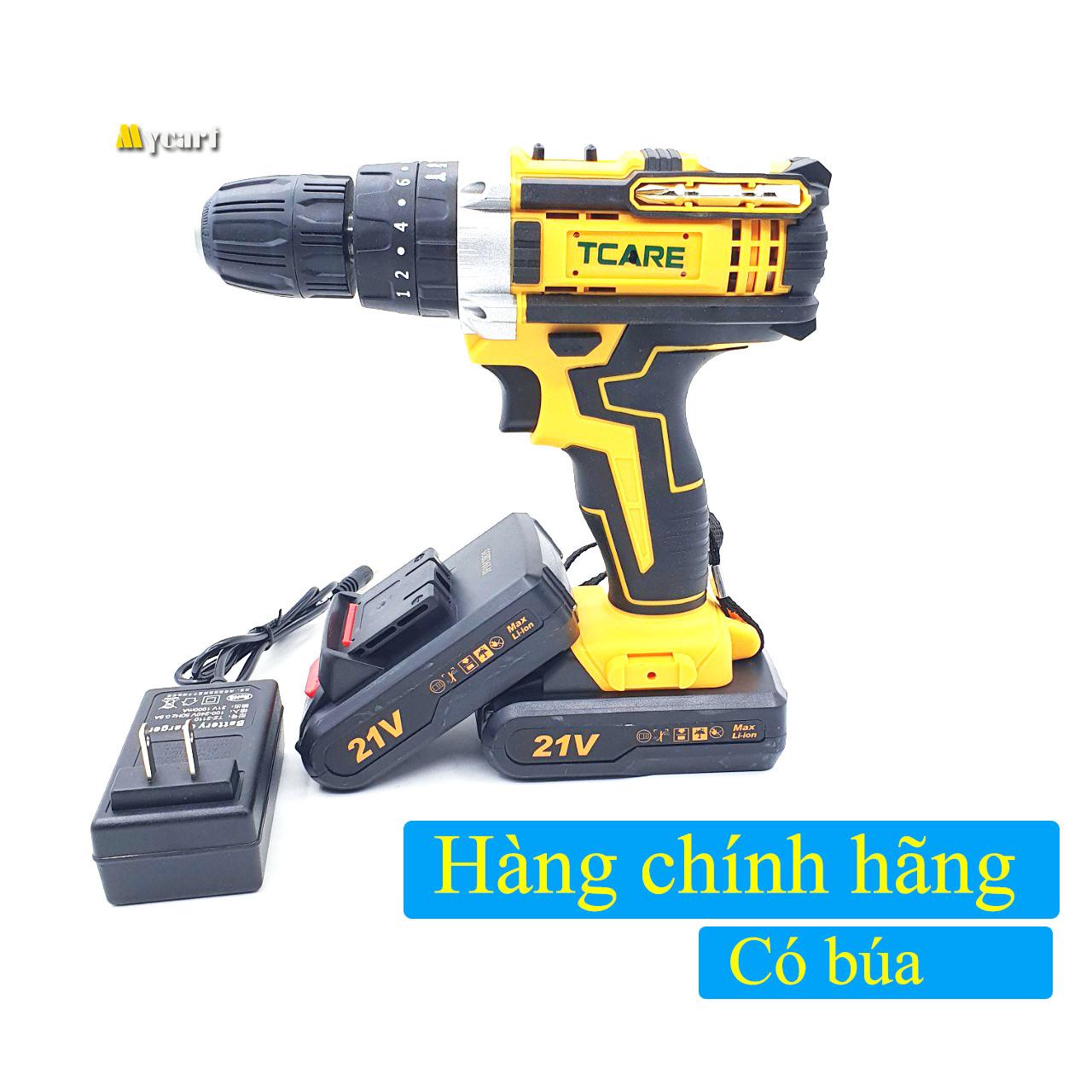 Máy Khoan Pin 21V sửa chữa, khoan tường gạch sắt gỗ bắn vặn vít Tcare T21V
