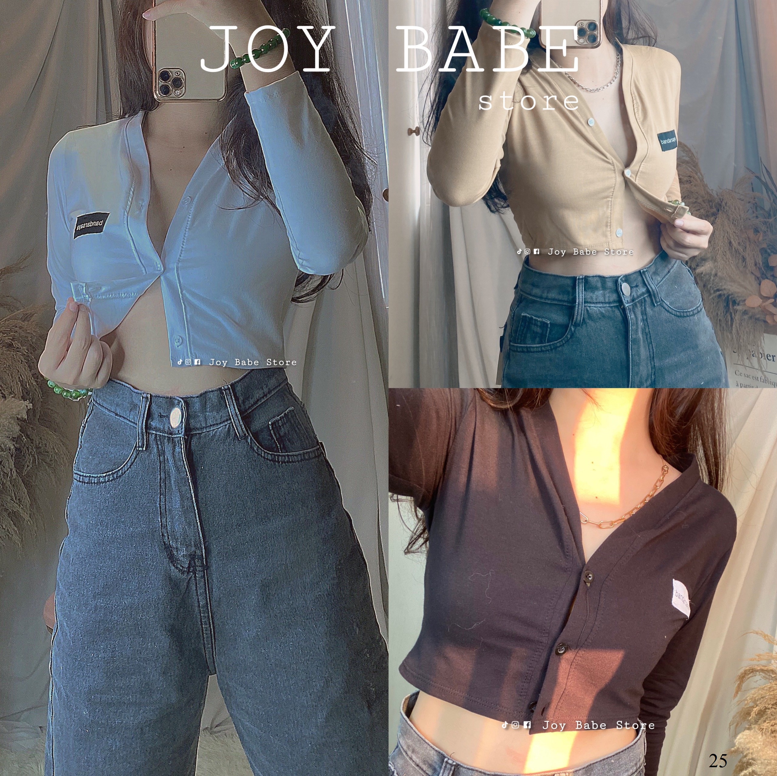 [HCM][HÌNH THẬT] Áo croptop tay dài JOY CLOTHING 💖 thun xịn hack dáng co giãn 4 chiều,nút gài tháo rời,áo croptop kiểu nữ crop top CROD 25-2B