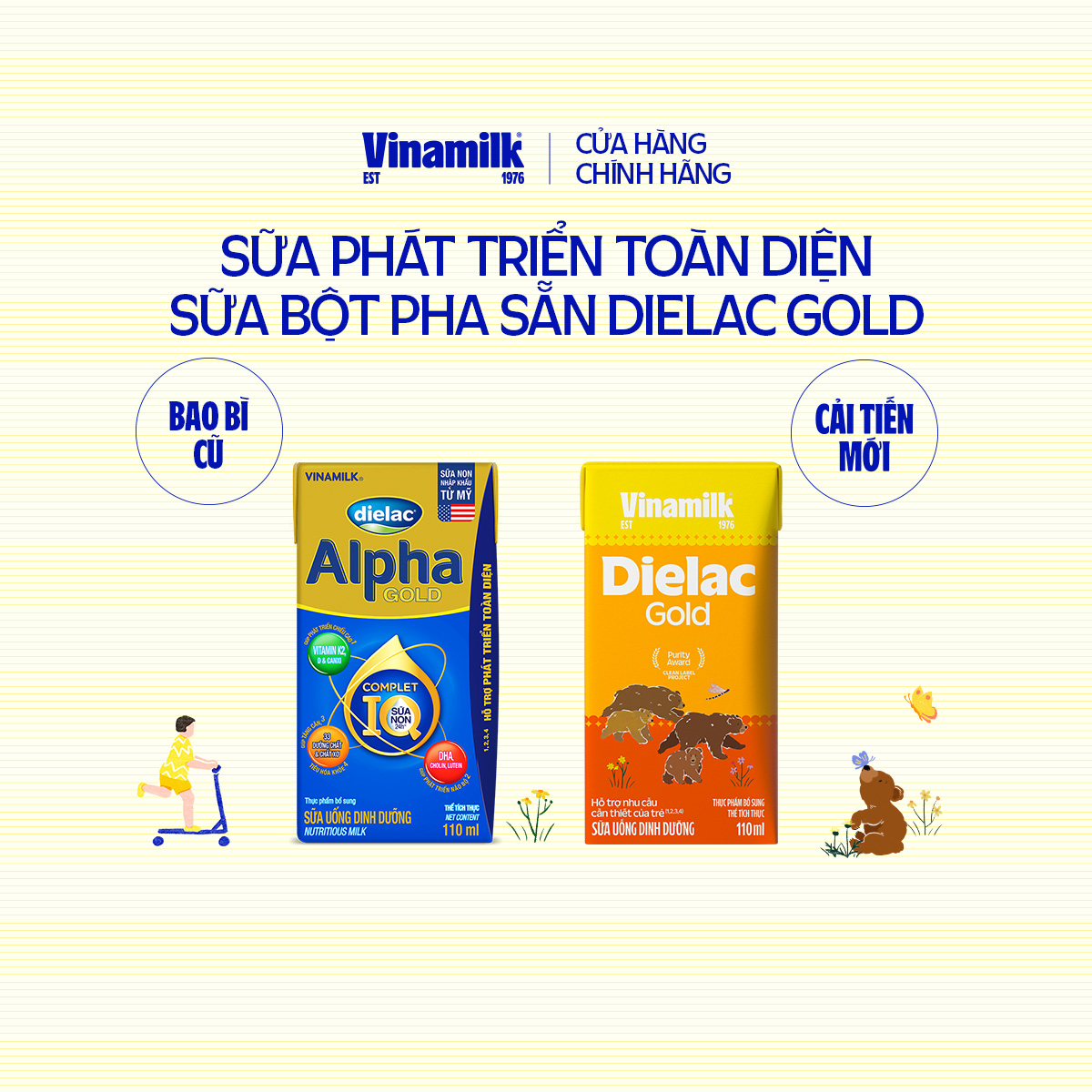 2 Thùng sữa bột pha sẵn Vinamilk Dielac Alpha Gold 110ml - Sữa nước hỗ trợ phát triển trí não của trẻ, tăng cân, chiều cao 48 hộp/thùng