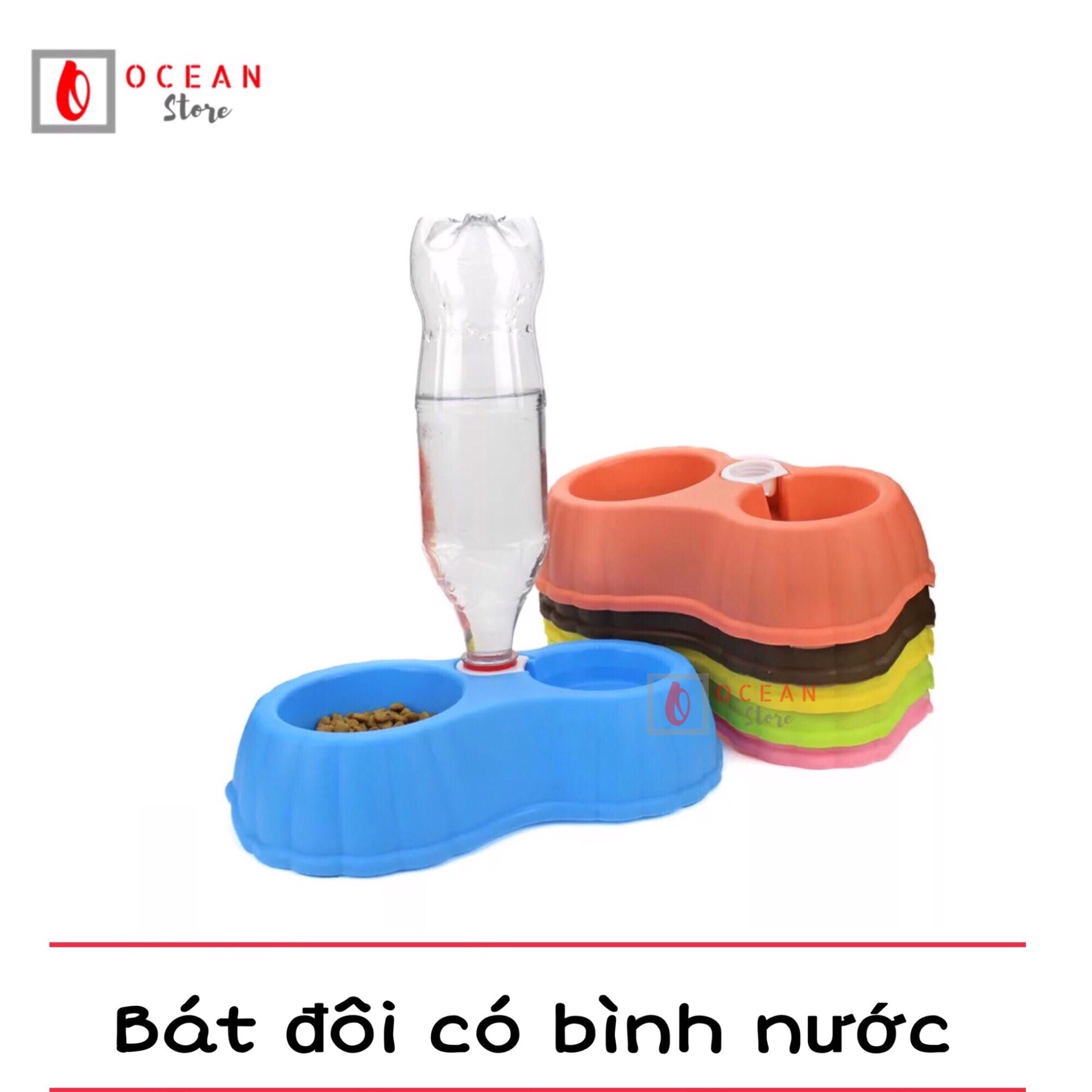 Bát ăn đôi có gắn bình nước - Phụ kiện thú cưng B02 (Size M)