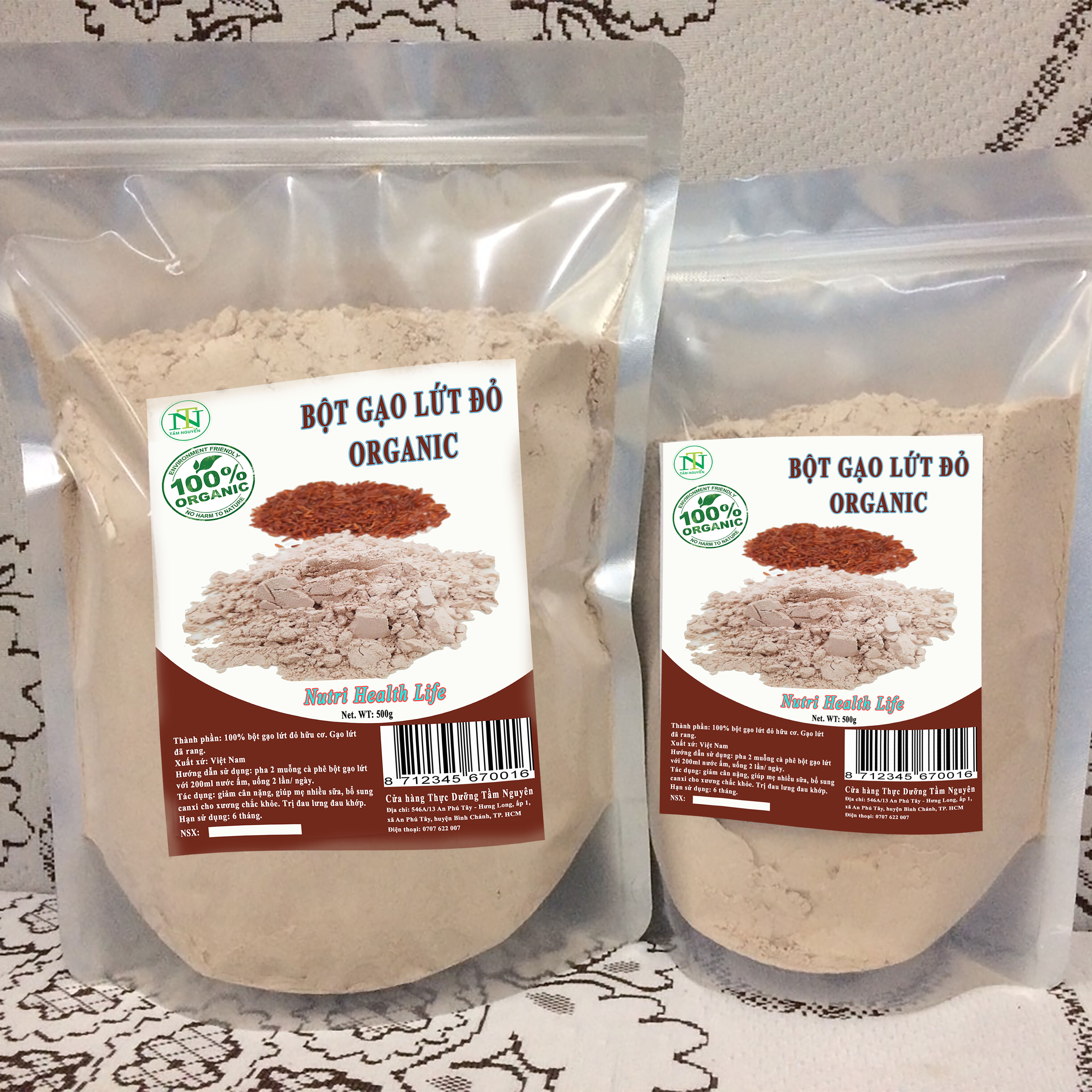 Bột gạo lứt đỏ Organic Việt Nam đã rang 500g