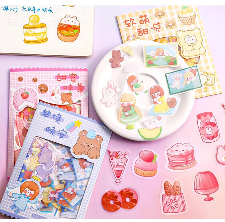 Set 45 miếng sticker dán vở, sổ tay hình siêu cute Sakura Shop