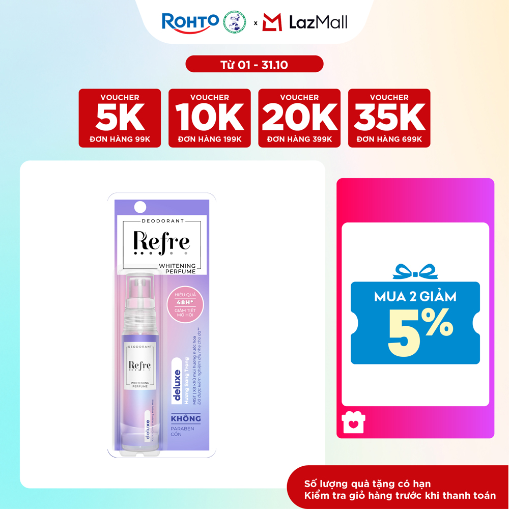 Xịt khử mùi dưỡng trắng hương nước hoa Refre Whitening Perfume Deluxe Hương Sang Trọng (30ml)