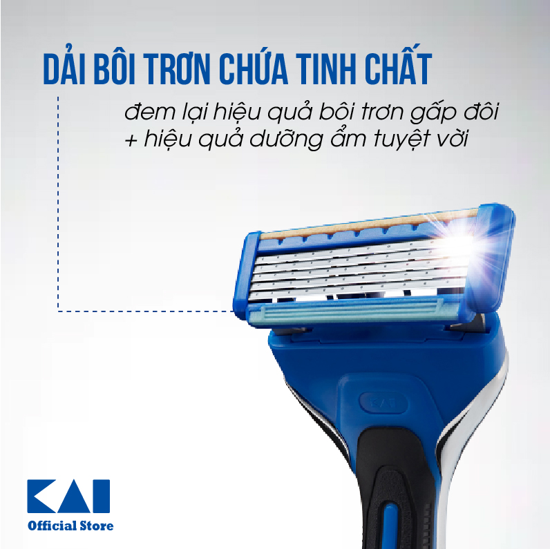 Dao cạo râu cao cấp Nhật Bản KAI Axia+4 thiết kế 5 lưỡi ưu việt kèm 4 đầu thay | Lưỡi titan an toàn đầu xoay linh hoạt | Gian hàng chính hãng