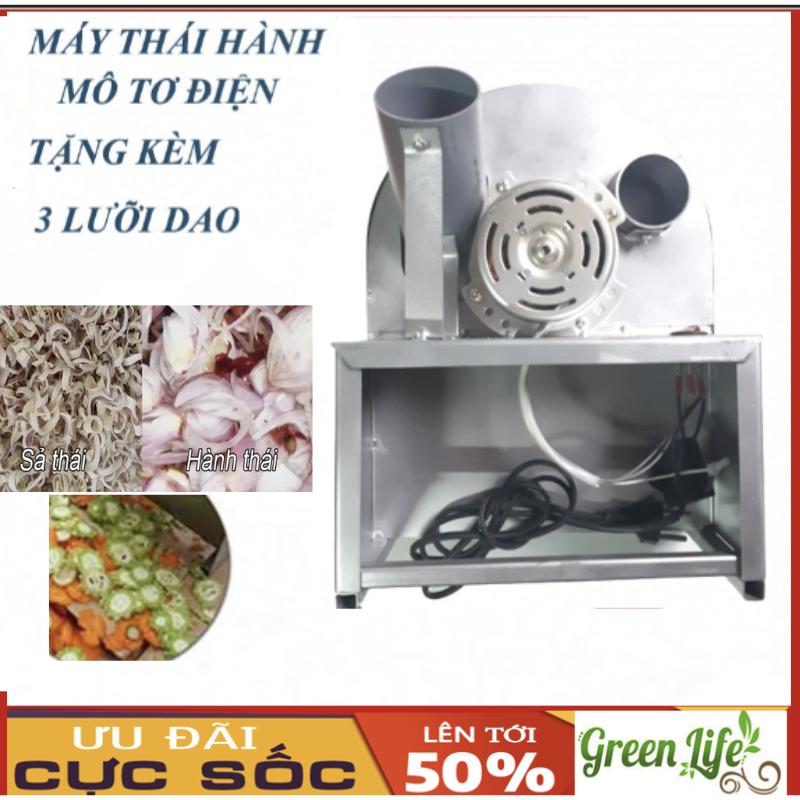 Máy thái hành,tỏi,xả đa năng mô tơ,máy thái hành củ,thái tỏi, sả cà rốt,dưa chuột…chạy điện 220v bật công tắc cho hành vào là thái,rất đơn giản và tiện dụng,giúp tiết kiệm chi phí,giảm thiểu cay mắt và mùi,bh 12 tháng