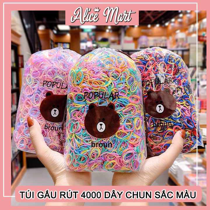 Túi gấu 4000 dây thun buộc tóc nhiều màu cho bé - Túi thun cột tóc 4000 dây - Dây chun buộc tóc sắc màu siêu dai