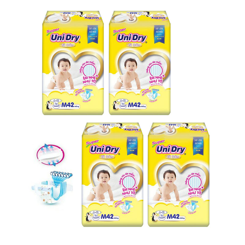 Combo 4 bịch tã dán unidry super gói đại s48 / m42 / l38 / xl34