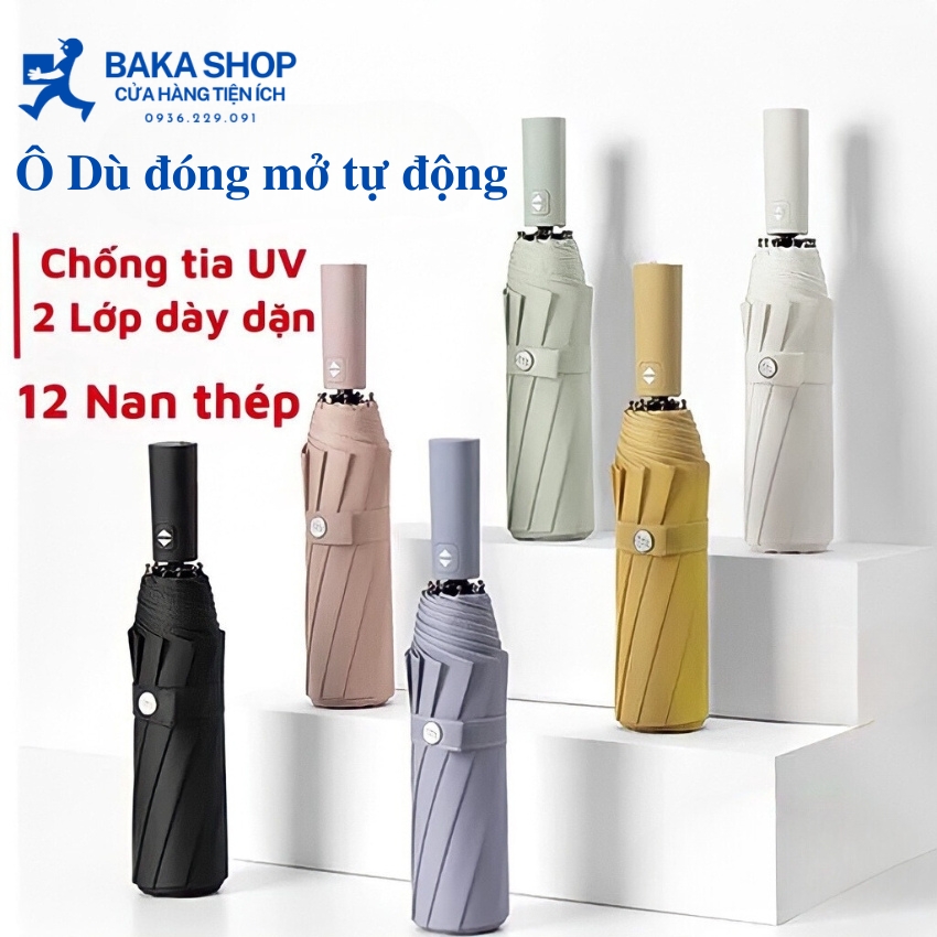 Ô Dù Cao Cấp chống nắng tránh tia UV, ô dù mini tự đóng mở che mưa nắng cầm tay