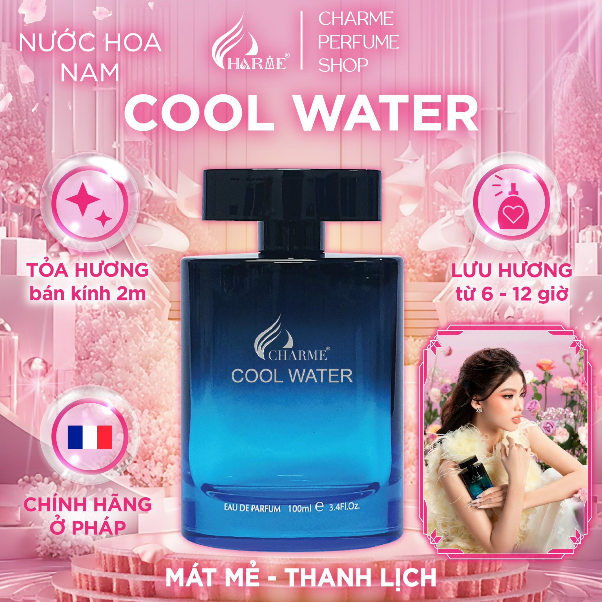 Nước hoa nam charme cool water 100ml thanh lịch, tinh tế_nước hoa chính hãng