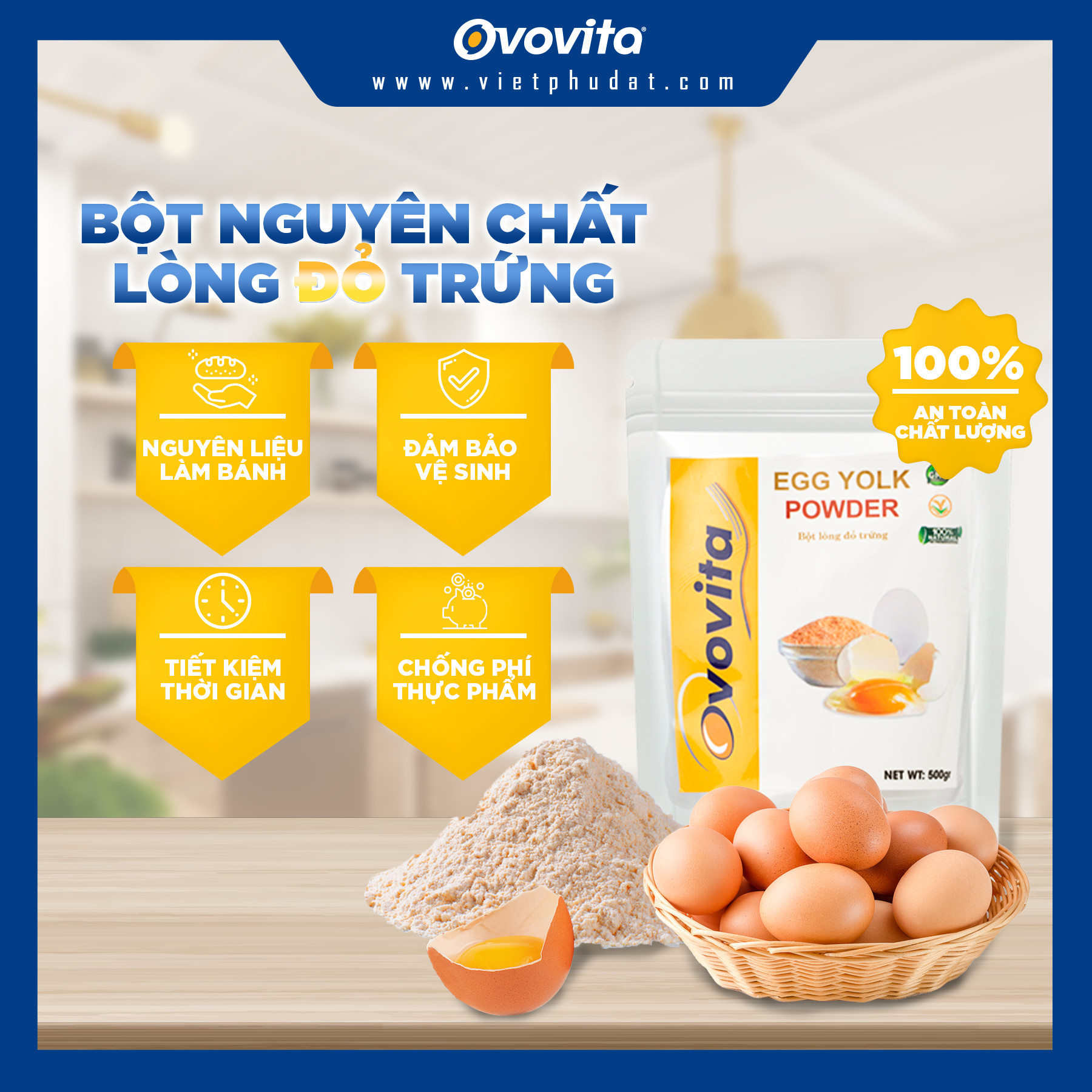 Bột Lòng Đỏ Trứng Gà Ovovita Túi Zip 500gr hàng nhập khẩu chất lượng