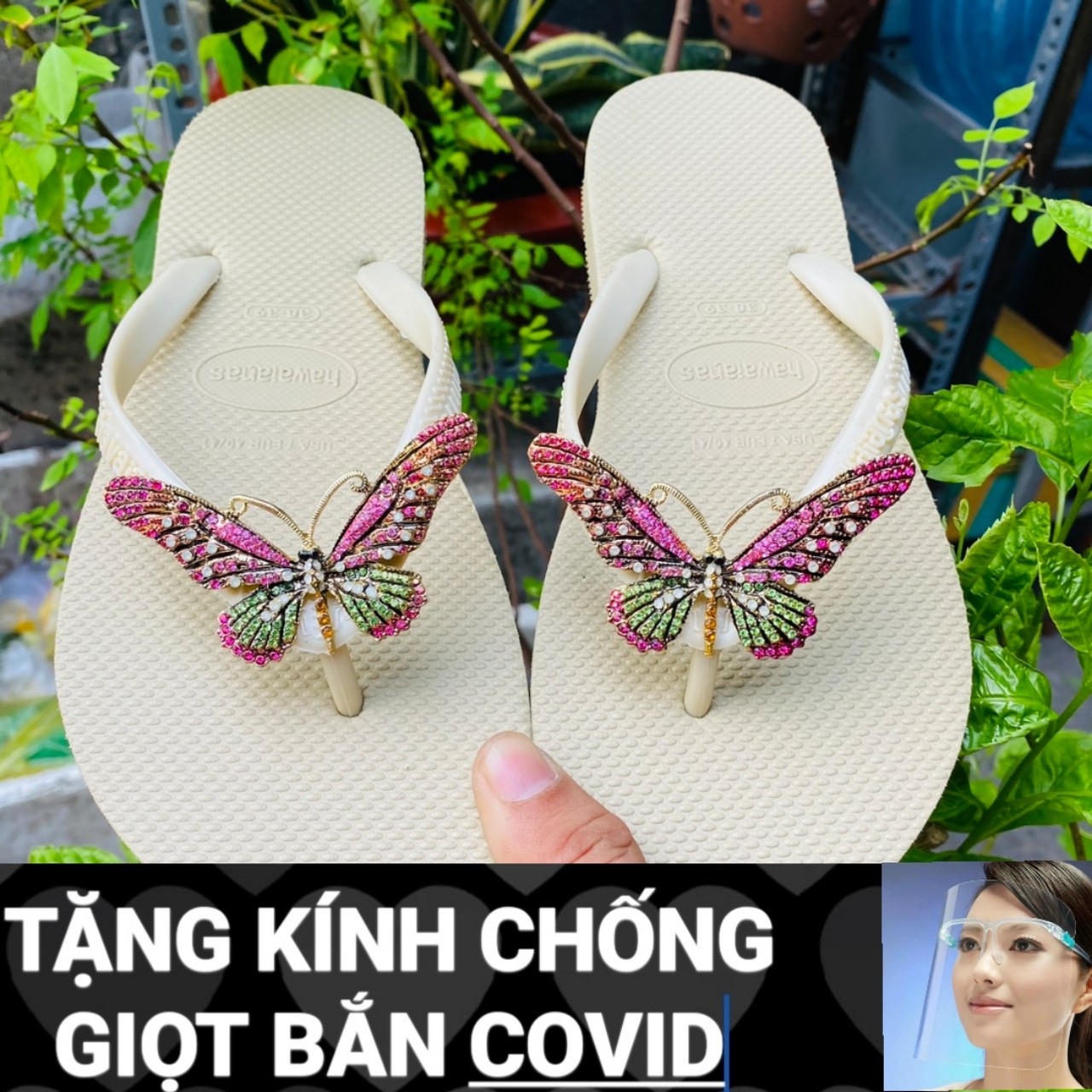 [HCM]Dép kẹp nữ đính bướm cham 3 màu kem nâu đen mã A2