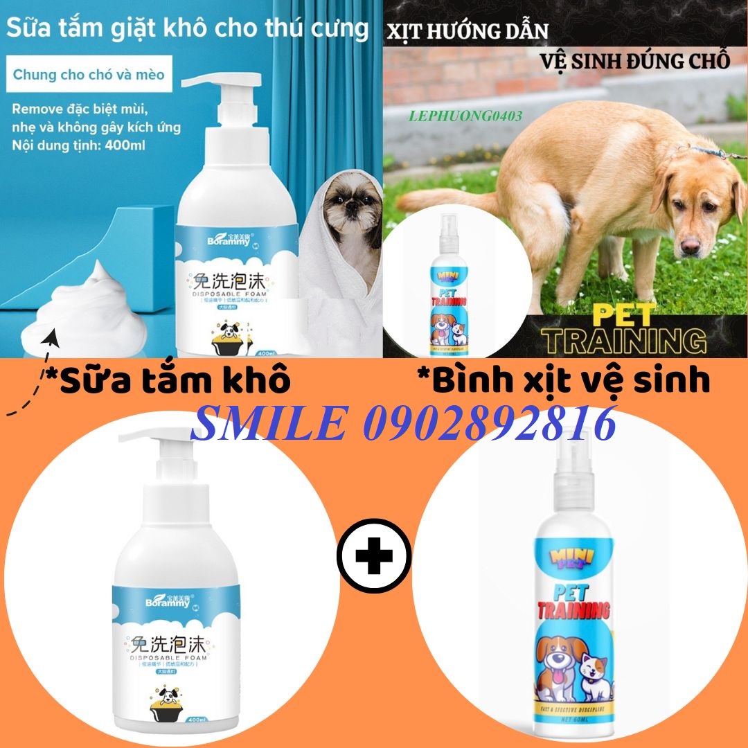 MỚI VỀ Combo sữa tắm khô và bình xịt vệ sinh dành cho chó mèo thú cưng