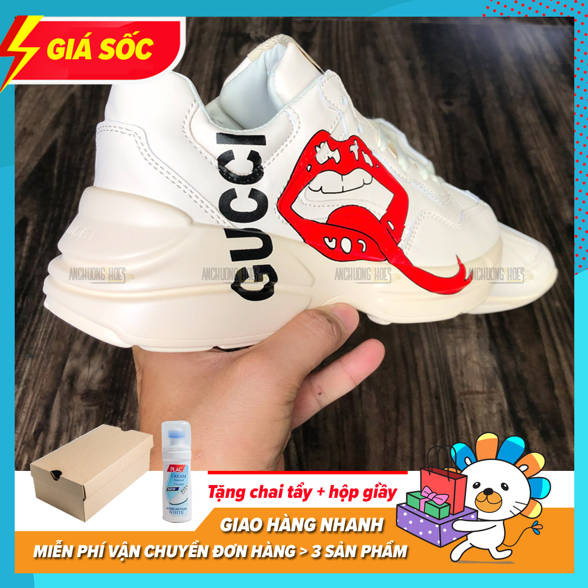 [Tặng Tất + Hộp Đẹp] Giày Thể Thao Sneaker Nam Nữ Gucc.i Rhyton Chunky Môi