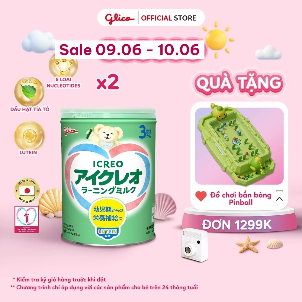 [VC-FREESHIP] Combo 2 Lon Thực Phẩm Bổ Sung Sữa Dinh Dưỡng GLICO ICREO LEARNING MILK cho bé từ 3 tuổi trở lên (Số 3 - 2Lon x 820g/Lon)