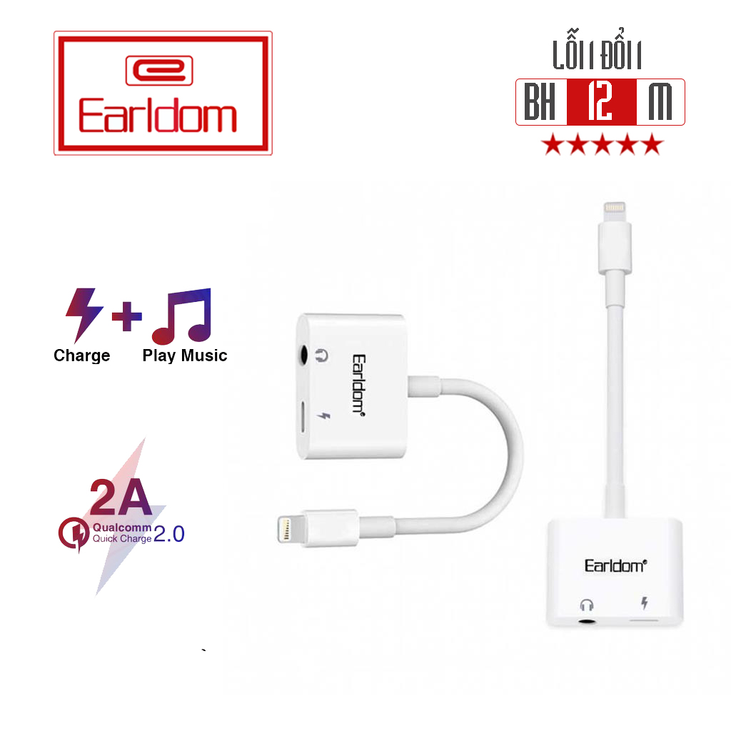 Cáp Chuyển Đổi Âm Thanh Earldom - Hỗ Trợ Sạc Và Nghe Nhạc Tai Nghe Chân 3.5mm Cổng Kết Nối Lightning Đa Dụng