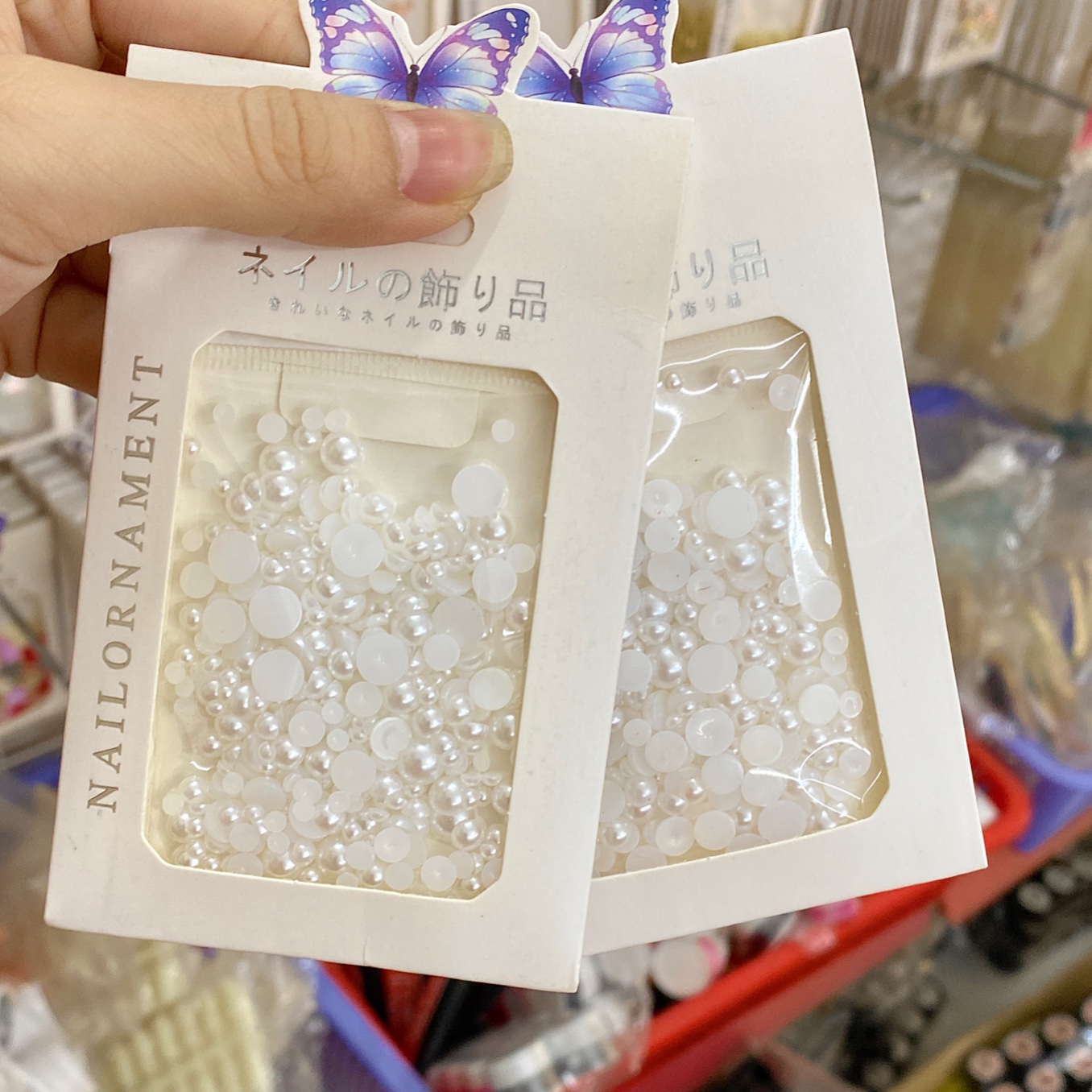 Túi trai nửa gắn móng , làm hoa nổi ,trai màu trắng mix size - sugar nails
