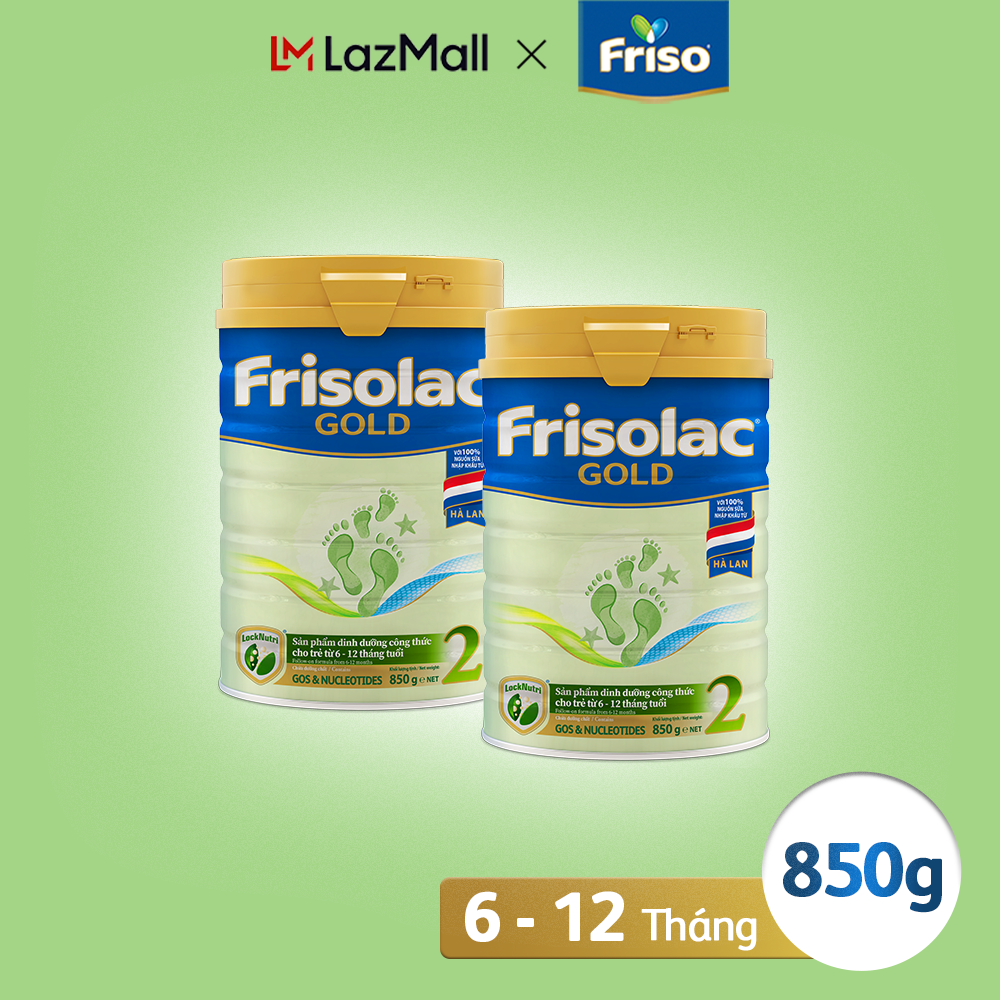Combo 2 lon sữa bột frisolac gold 2 lon thiếc 850g cho trẻ từ 6-12 tháng tuổi