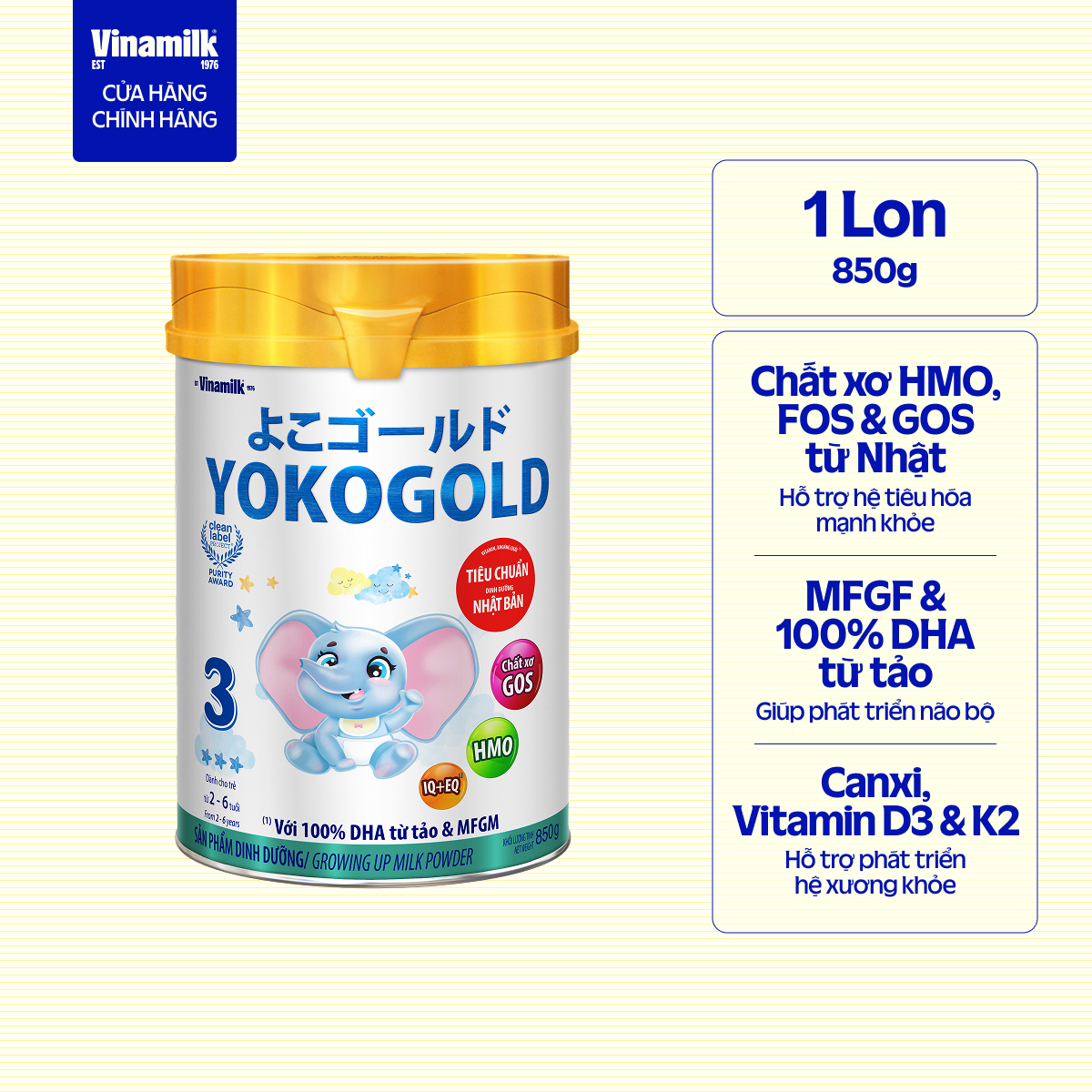 Sữa bột yoko gold 3 850g - sữa công thức dưỡng chất tốt từ nhật bản, vị nhạt thanh mát, tiêu hóa khỏe, giúp bé dễ hấp thu