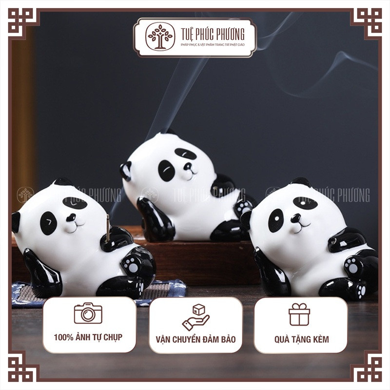 Đế cắm nhang Gấu trúc gốm tráng men đáng yêu
