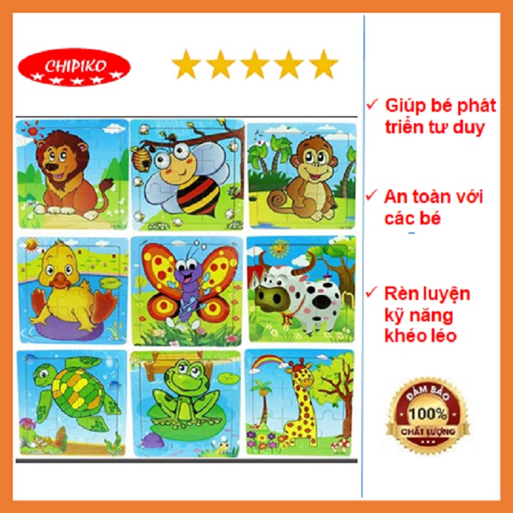 Combo 10 tranh ghép hình 9 miếng cho bé - giao ngẫu nhiên các hình khác nhau