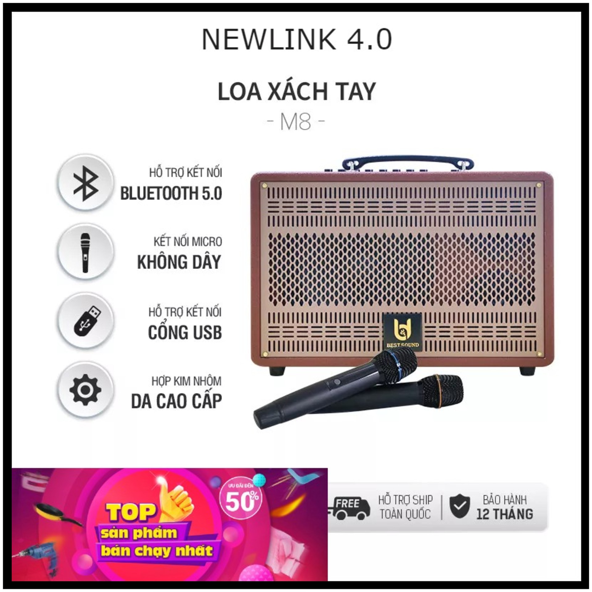 Mua best sound loa không dây & loa bluetooth-loa karaoke best sound-m8+2 mic- tích hợp vang số chỉnh cơ có reverb-công suất mạnh mẽ 480w-kết nối bluetooth 5.0, cổng quang ,hdmi,,usb,aux, thiết kế nhỏ gọn dễ di chuyển bảo hành 12t