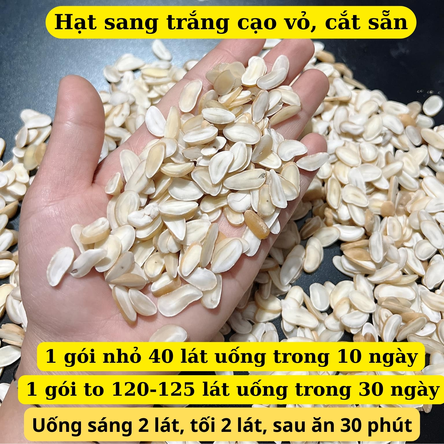 Hạt sang, hạt sành trắng cạo vỏ, cắt sẵn. Giá sỉ trực tiếp hạt sang già lõi trắng rừng Tây Bắc