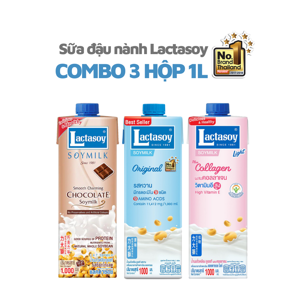 [Giao nhanh ở HCM & HN] Combo 03 Sữa Đậu Nành Lactasoy Hộp 1L - Đủ vị