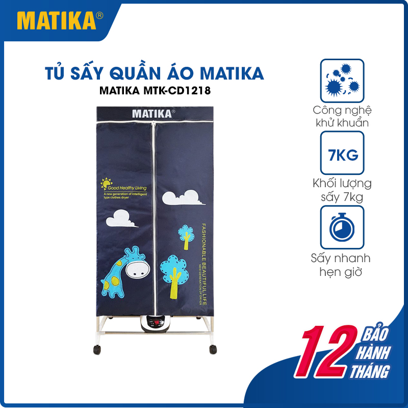 Tủ sấy quần áo matika mtk-cd1218 điều khiển từ xa công suất 1200w
