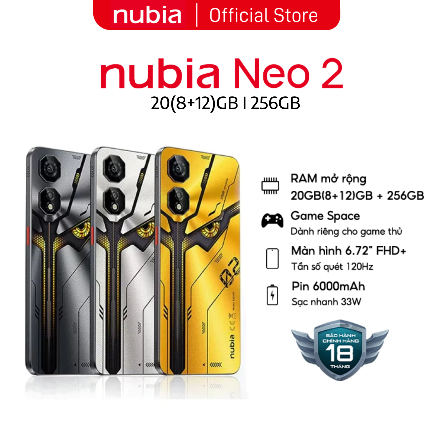 Điện thoại Gaming Nubia Neo 2 | 20(8+12)GB/256GB | 6.72'' 120Hz| Trigger Kép| Sạc nhanh 33W| Chính Hãng